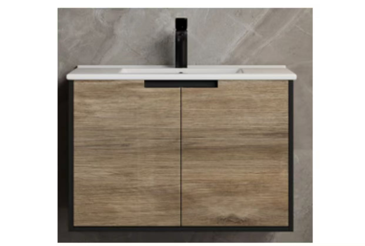 Dusche 2007105WG 75cm Basin Cabinet - (Matt Black W/Wood Gain)