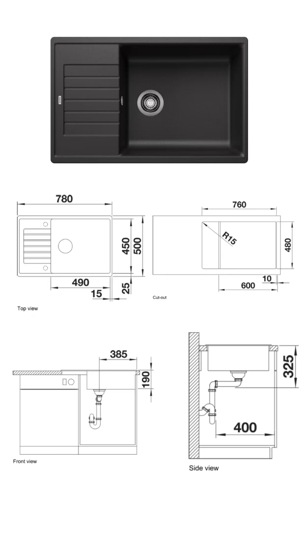 Blanco Zia XL 6S Compact (Anthracite) Top Mount Kitchen Sink