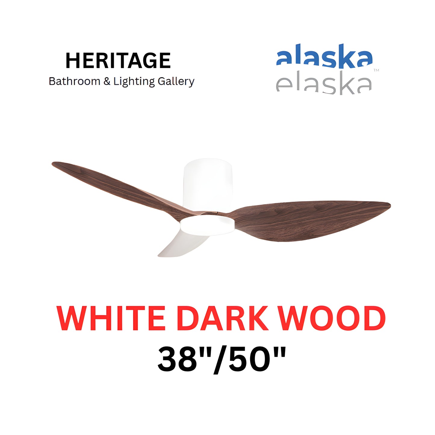 Alaska Aspen III 38"/50" Ceiling Fan With 20W LED RGB (White Dark Wood)