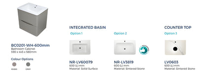 Rigel 60CM Drawer Design Cabinet (GRAY)